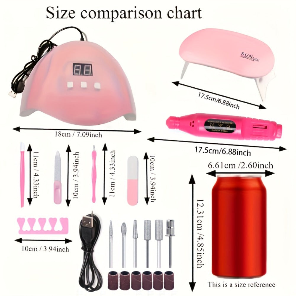 7 In 1 Manicure Set Including Nail Lamp, Nail File, Cuticle Fork, Cuticle Nipper, Finger Separator - Professional For Beginners, Professional Nail Lamp For Salon And Home Use, Essential Nail Tools Compatible With All Gel Nail Polishes