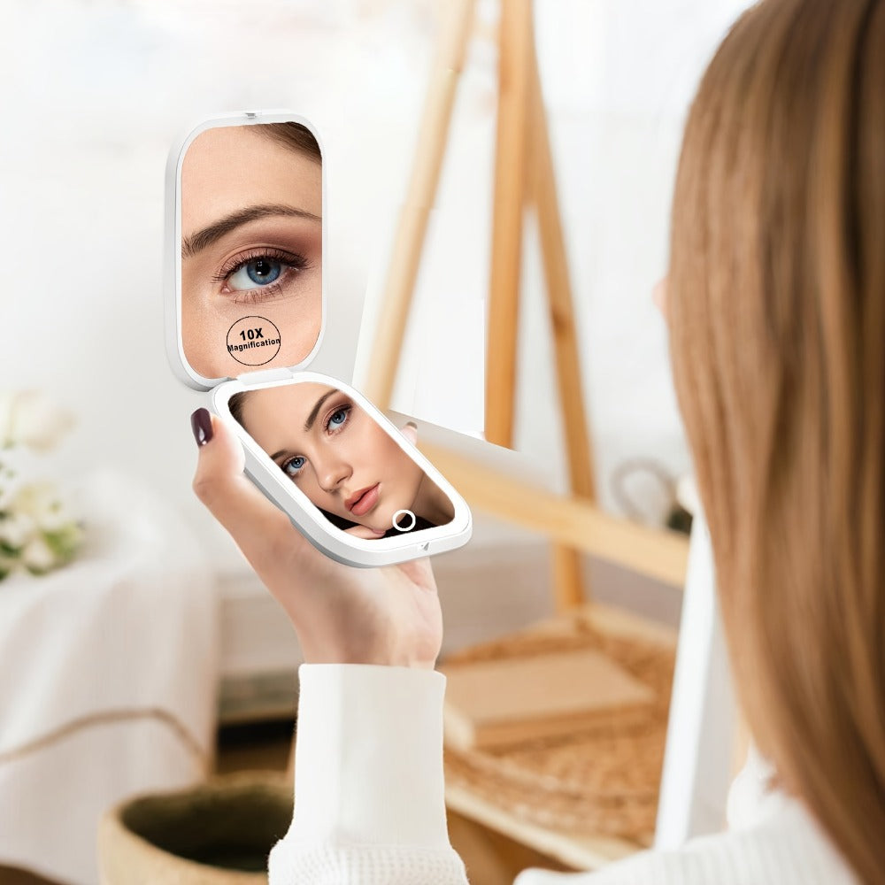 10X/1X Magnification LED Compact Travel Makeup Mirror With Light, Rechargeable Pocket Mirror In 3 Colors Mode, Adjustable Brightness, Purse Mirror, 2-Sided, Portable, Folding, Handheld, Small Mirror, Gifts For Women, Gifts For Mom