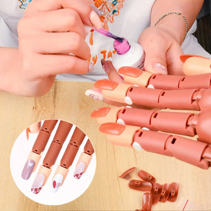 Nail Practice Hand Flexible Fake Hand Model Training Kit for Acrylic Nail Art Exercise Nail Glove Set with Pink Hand Mold for Beginners and Professionals
