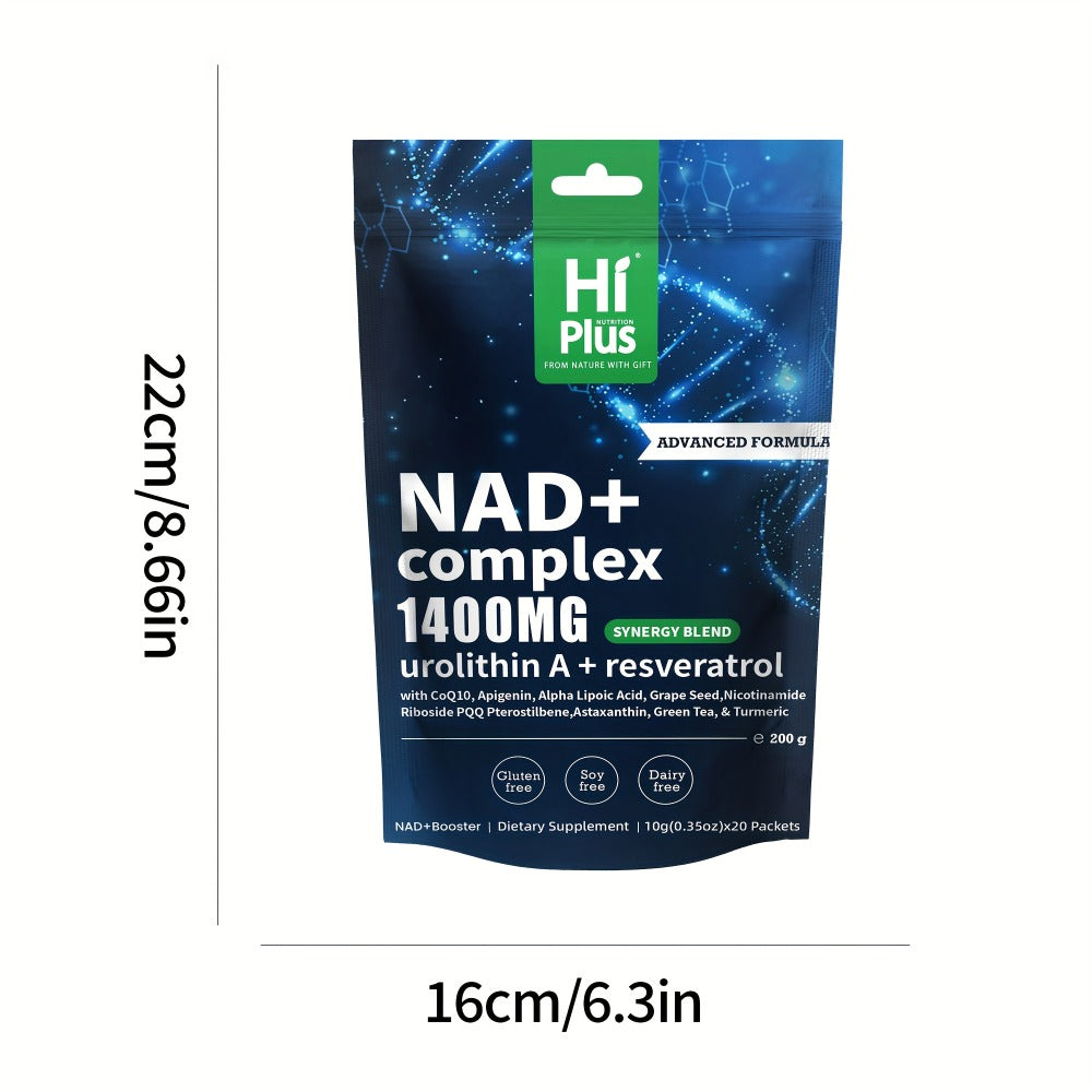 HiPlus NAD Supplement-1400 Mg-High Performance Liposomes, Nicotinamide Ribose, PQQ, Nicotinamide Riboside&Trans-Resveratrol Multi-Support, Antioxidant & Light Beige Support-Sweet&Sour Berry Flavor, Highly Effective Focus In Every Moment-(1 Sachet-2 Sachet