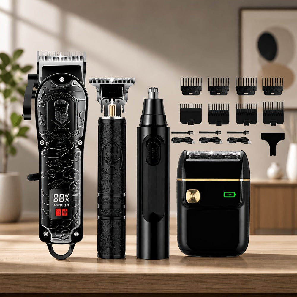 Men's Grooming Set Hair Clipper & Electric Shaver USB Rechargeable Cordless LED Display - Precision Grooming Kit Gift for Dad Husband Boyfriend