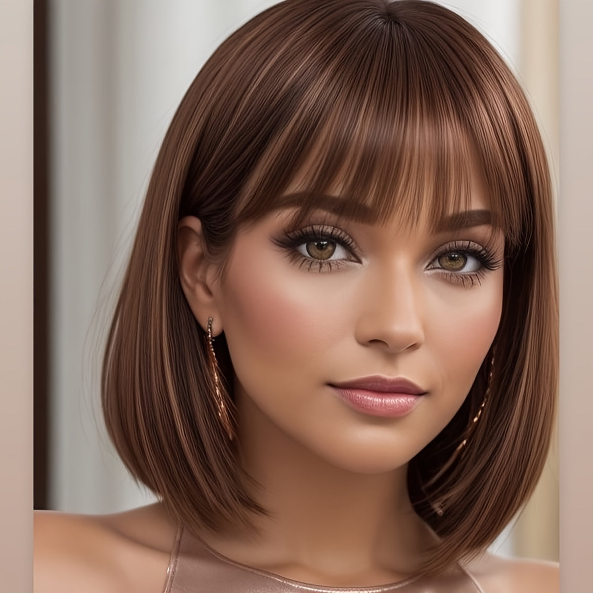 12-inch Light Brown Bangs Ladies Wig-daily Wear And Party Animation Role-playing Wig