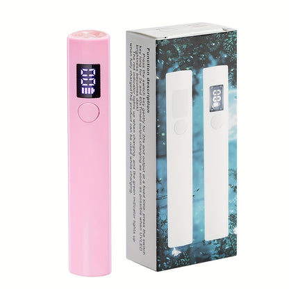 Mini UV LED Nail Lamp Portable Pen-Shape 365+405nm Gel Polish Curer - Cordless Rechargeable USB Nail Dryer with 2 Timer Modes for Manicure & Nail Art, Gold White Pink