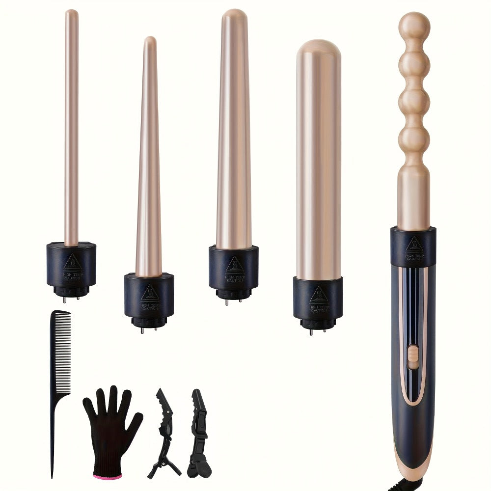 Hair Curling Wand 5in 1 Hair Curlers Iron Set 0.4" - 1.25" with 5 Ceramic Interchangeable Barrel for Long Short Hair Styling Tool for Women Gifts Birthday Christmas Thanksgiving Day New Year Festival Hairstylist Essentials Styler Fast Heat Brush