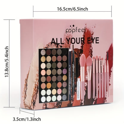Eye Shadow Palette 40 Shades Makeup Gift Set with Brush Eyeliner Eyebrow Pencil – Beginner Friendly Beauty Kit for Valentine's Day, Birthday & Everyday Glam