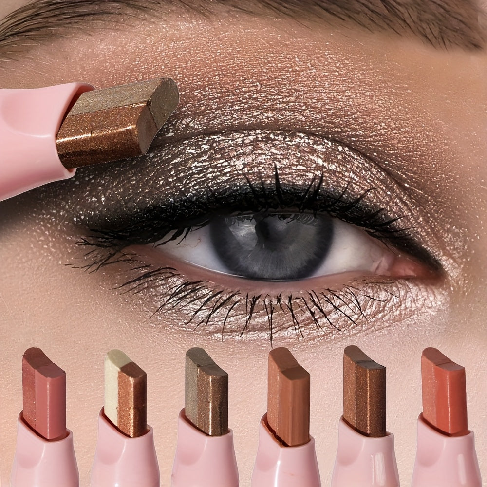 Eyeshadow Stick Set 6pcs Two-Color Dual-Ended Waterproof Eye Shadow Pencil - Non-Fading Smudge-Proof Blendable Shimmer Matte Eyeshadow for Beginners Gift