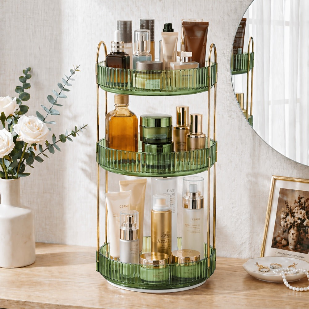Dresser 360 Swivel Makeup Organizer, 3 Tier Bathroom Countertop Organizer Swivel Perfume Organizer, Large Capacity Cosmetic And Skincare Dresser Makeup Racks