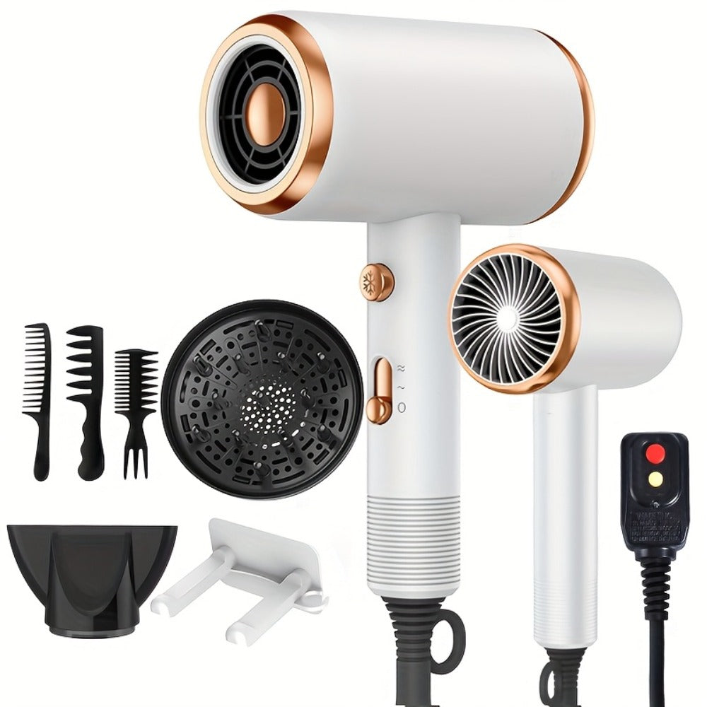 Ionic Hair Dryer 1600W with Diffuser & Concentrator Nozzle 2 Speed 3 Heat Settings ALCI Safety Plug Brushed Motor Portable for Straight Curly Hair Home Travel Salon White Pink Red