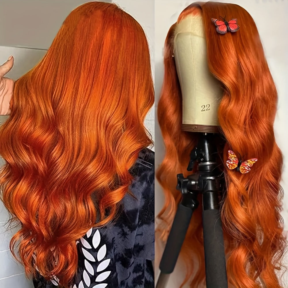 4x4 Lace Front Wig Ginger Orange Body Wave Bob Human Hair 150% Density Pre-Plucked Baby Hair Natural Hairline Colored Wig for Women Versatile Styling 14 & 20 Inch