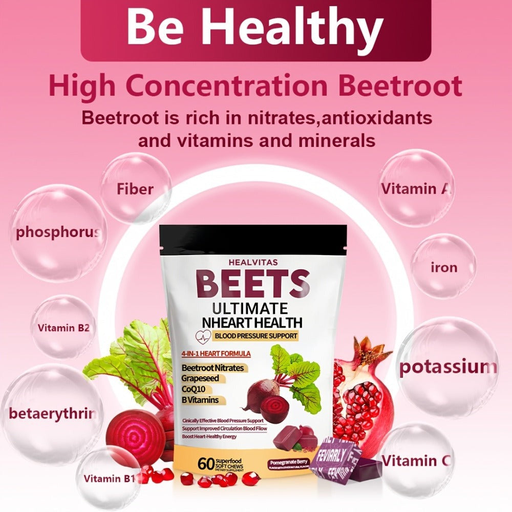 Dietary Supplement in The Form of Beetroot Chewing Tablets - Abundant in Natural Nitrates. A Formula Designed to Support The Circulatory System. Encourages The Production of Nitric Oxide. Contains Concentrated Beetroot Extract. Aids in Sustaining a