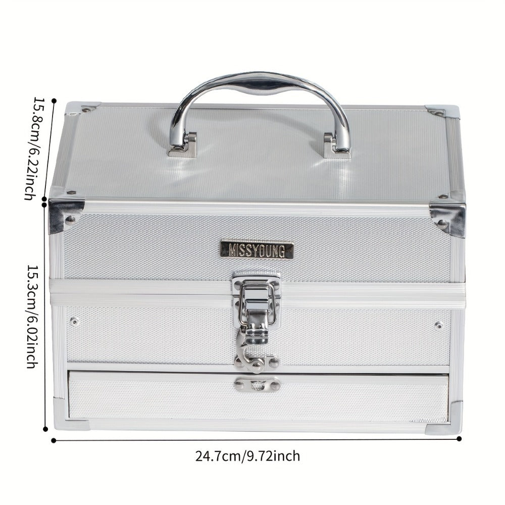 Makeup Kit Gift Box Silvery Multi-Functional Set with Mirror, Lipstick, Eyeshadow & Blush - Portable Long-Lasting Cosmetic Kit for Beginners & Teens, Multiple Shades, Perfect Gift for Women