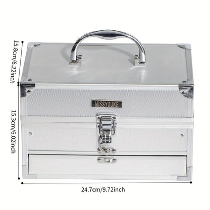Makeup Kit Gift Box Silvery Multi-Functional Set with Mirror, Lipstick, Eyeshadow & Blush - Portable Long-Lasting Cosmetic Kit for Beginners & Teens, Multiple Shades, Perfect Gift for Women