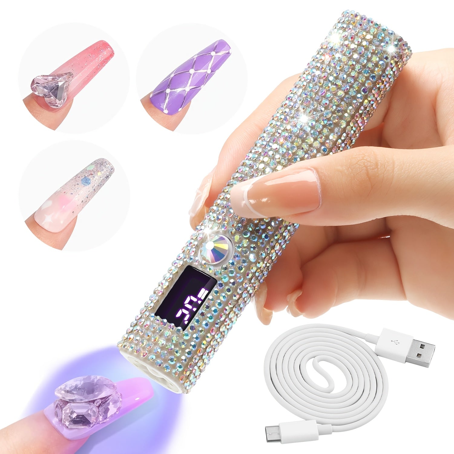 Portable /LED Nail Lamp Compatible for Gel Polish - USB- Quick-Dry Dryer with LCD Display & Handheld /LED Light, USB Rechargeable Manicure Lamp for Fingers & Toes, No Adapter Included, Valentine's Gift for Nail Techs & DIYers
