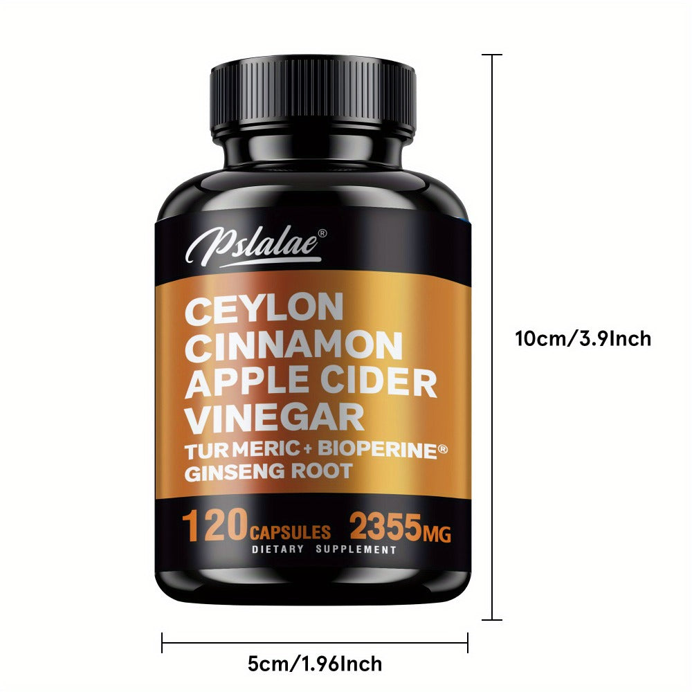 Ceylon Cinnamon - Apple Cider Vinegar, Turmeric, Bioperine, Ginseng Supplement, Supports Overall Health - 120pcs