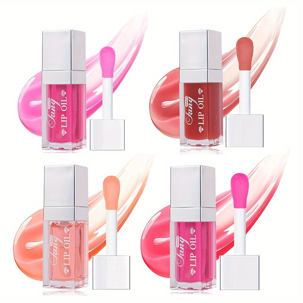 Lip Oil Set 4-Pack Moisturizing Plumping Glossy Finish Transparent Volumizing Long-Lasting Lip Gloss Oil for Soft Hydrated Fuller Lips