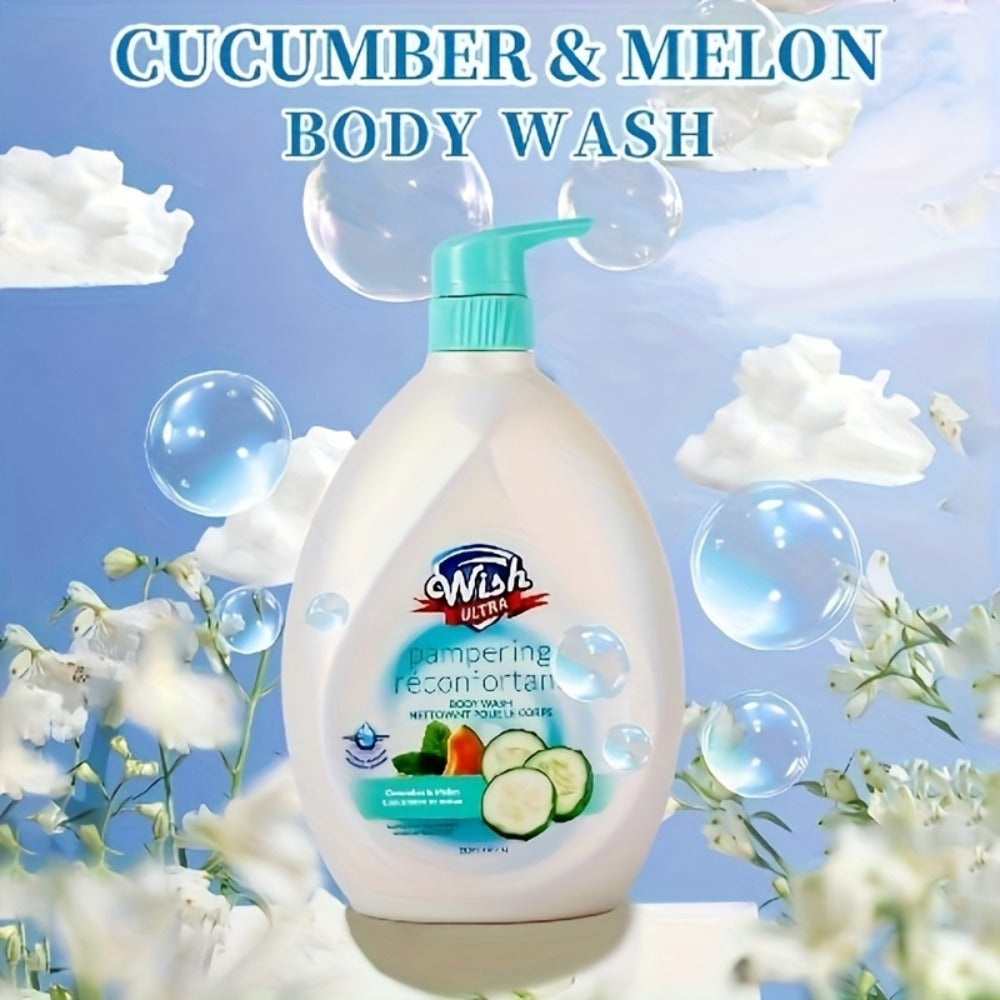 [Body Wash for Men & Women] 33.8fl.oz Body Wash for Men & Women, Long-Lasting Fragrance, Notes of Cucumber & Melon Flavor, Deep Cleaning, Make the Skin Smoother, Effectively Remove for Removing Stubborn Dead Skin, Excess Oil, Black * White Heads