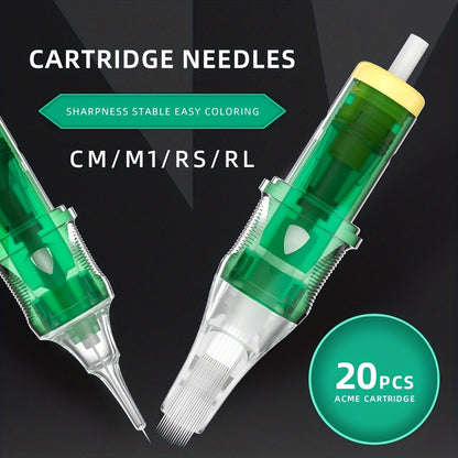 Disposable Tattoo Needles 20pcs Mixed Set - RL RS M1 C-M Multi-Gauge, High Transparency Cartridge, Lasting Sharpness & Ample Ink Capacity for Professional Artists & Beginners