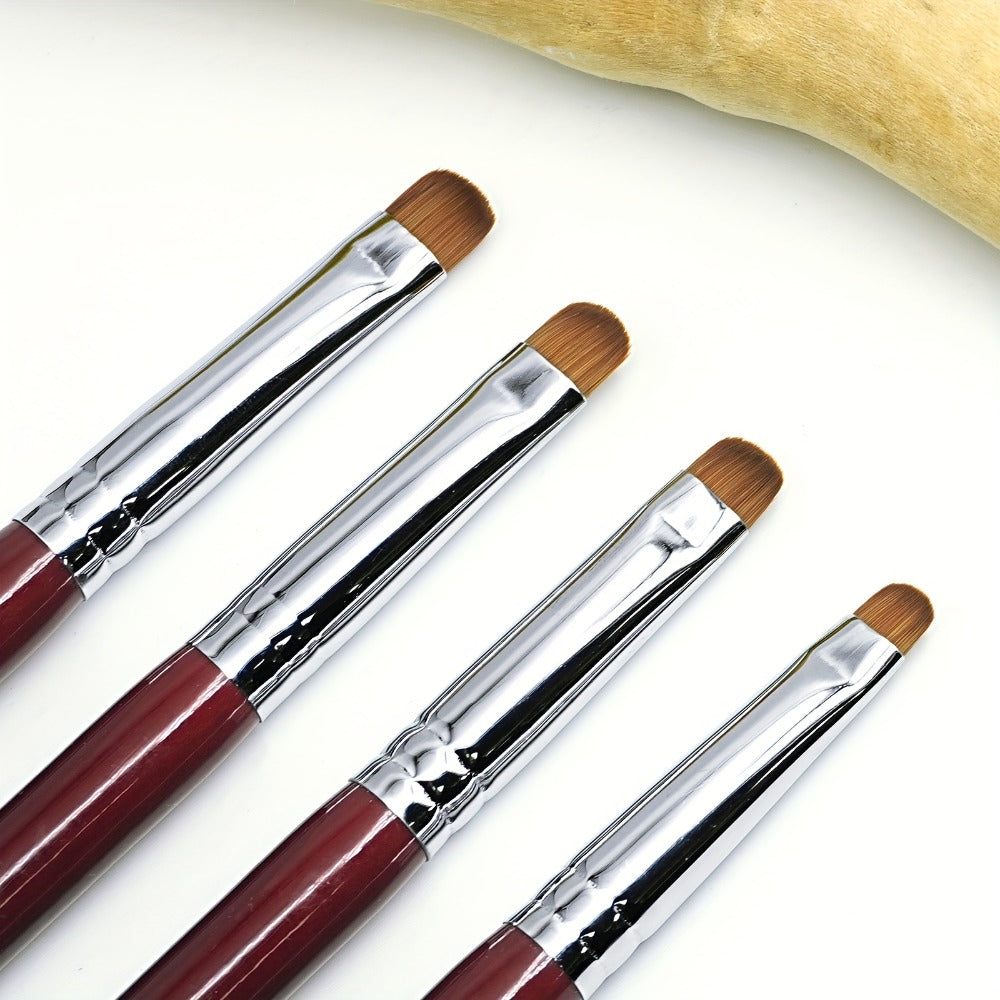 4pcs Aridito Professional Acrylic French Manicure Clean-Up Brushes & Dotting Pens - Red Wood Handles, Precision Tips (#10, #12, #14, #16) for Nail Art, Cuticle Care - Essential Manicure Tools for Home & Salon Use, Modern Metallic Finish | Metallic Ferrule