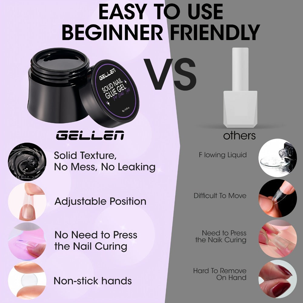 Solid Nail Glue Gel Kit with Mini LED Nail Lamp 8g UV Gel Glue for Acrylic Press On Nails Tips Rhinestones Long-Lasting 28+ Days Salon Home Manicure Gift