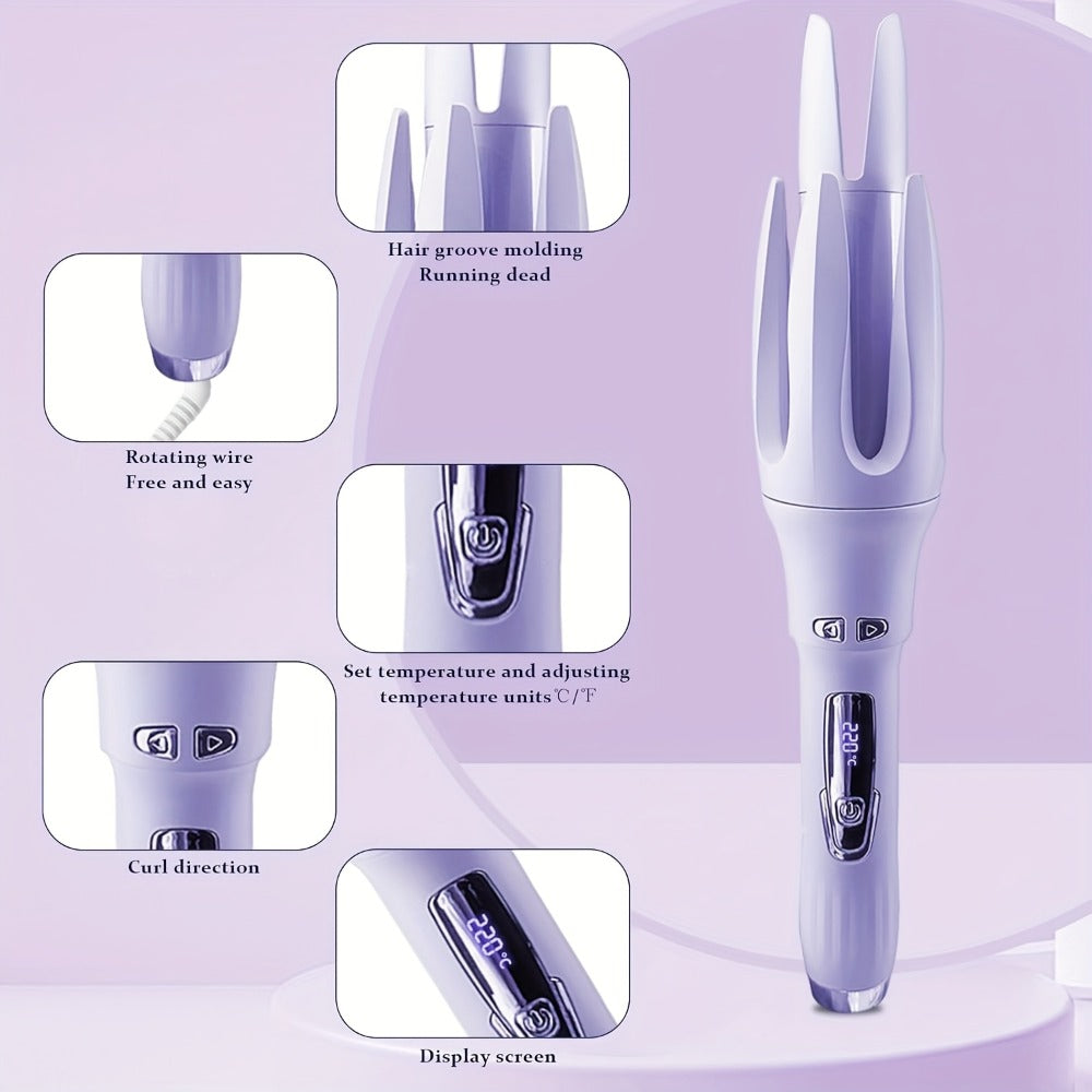 US Plug Hair Curler, Automatic Hair Curler, a Birthday Gift for Ladies, Rotating Hair Curler (Rotating Hair Curler Care Gift), Suitable for Moms, Purple