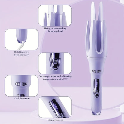 Automatic Hair Curler Rotating Barrel Electric Auto Curling Iron with US Plug Ceramic Tourmaline Hair Waver for Women Mom Birthday Gift Purple