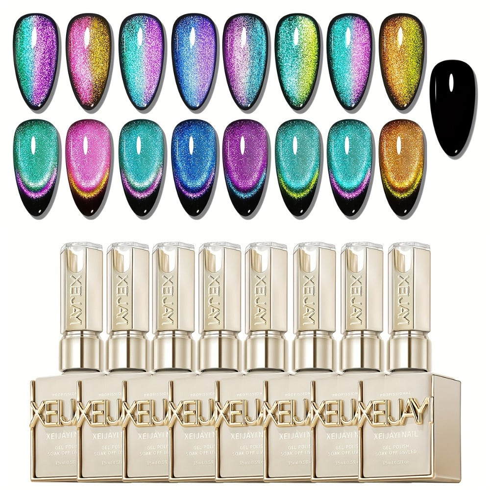 Cat Eye Nail Polish Set 8Colors 0.51oz Reflective Cat'S Eye Nail Gel Soaking LED Gel Salon Female Nail Art Tools Fashion Holographic Nail Art