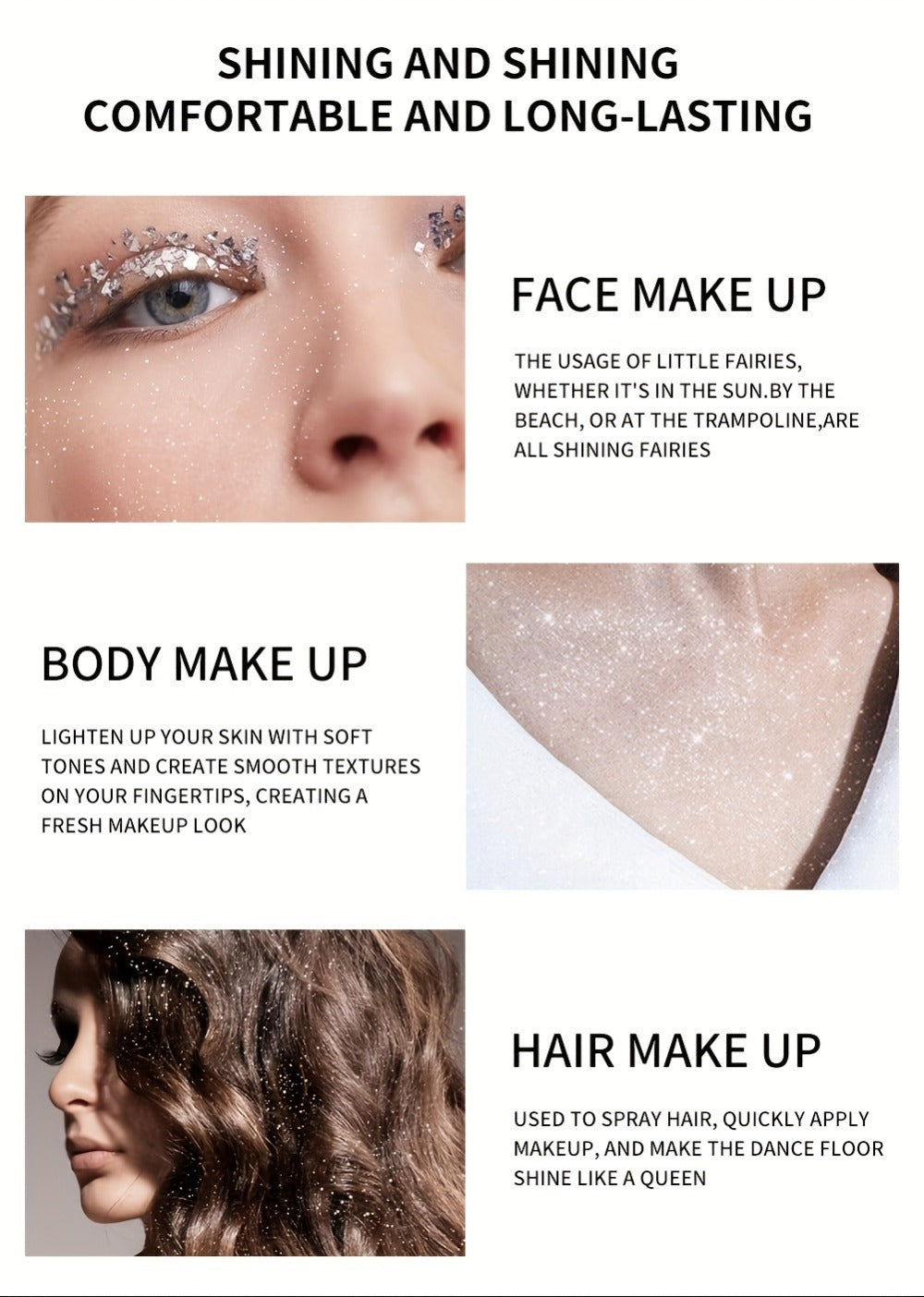 YTRUNS 3.38oz Sparkle Glitter Spray | Star-Shaped Shimmer for Body, Hair & Clothes | Hydrating Formula for Daily & Festive Use