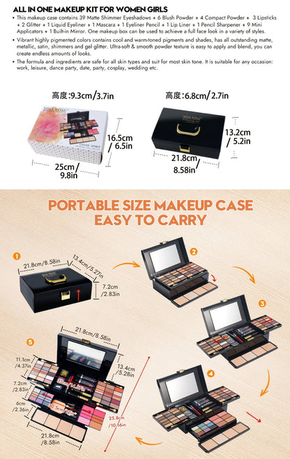 Makeup Kit for Women 58 Colors All-in-One Professional Set with Mirror - Eyeshadow Compact Powder Blusher Lipstick Eyeliner Mascara Eyebrow Pencil Glitter Gel Complete Makeup Gift Set for Girls
