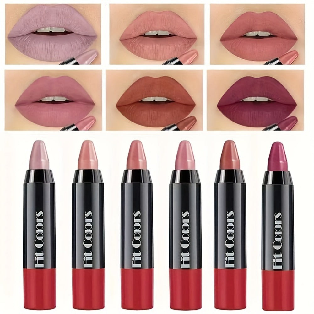 6pcs, Crayon Lipstick, Matte Lipstick, Easy Coloring Lipliner, Durable Easy Coloring Moisturizing Lipstick