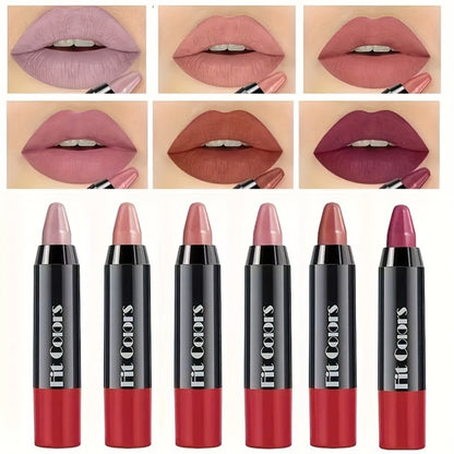 Crayon Lipstick Set 6 Pcs – Matte & Glossy Lip Liner Pencil with Squalane, Easy Color Moisturizing Long Lasting Lip Stick for All Skin Types, Volumizing Lip Color