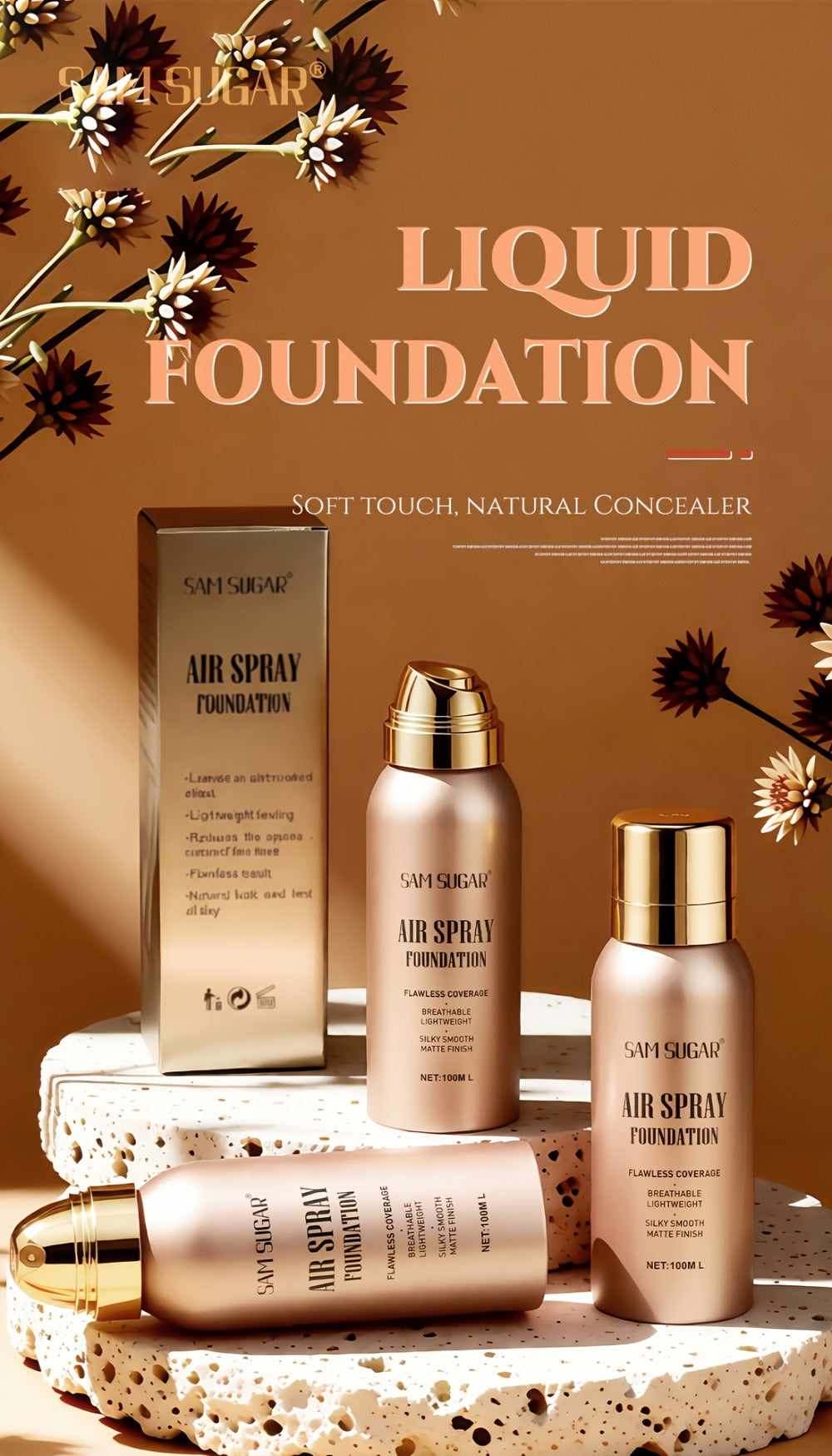 Matte Foundation Spray Powder with Brush Set — Waterproof Sweat-Proof Long-Lasting Full Face Coverage, Natural Finish for All Skin Types