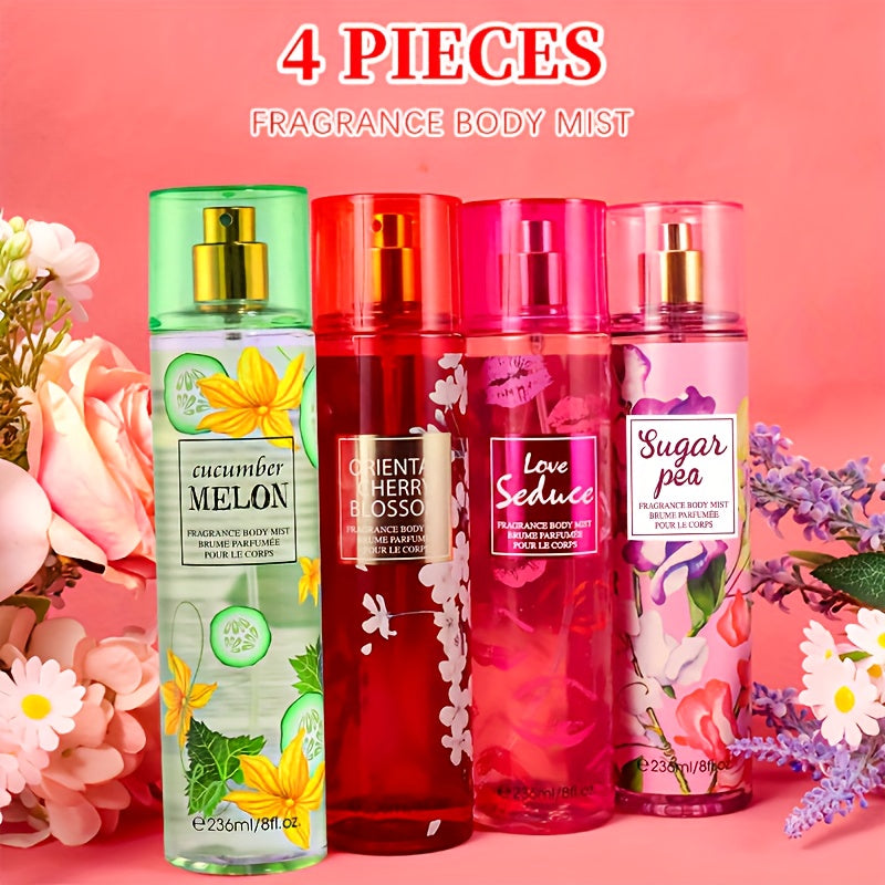 20 Scents Women's Hair and Body Fragrance Mist 4-Pack (8.4oz/pcs) - Floral Fruity Long-Lasting Body Spary for Daily Use | Dates | Gifts
