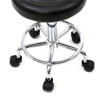 Salon Stool with Back Adjustable Height 18.9"-22.8" - Round 360° Swivel Chair with Backrest for Hair Salon Spa Office Home, Chrome Base Cushioned Seat, Black