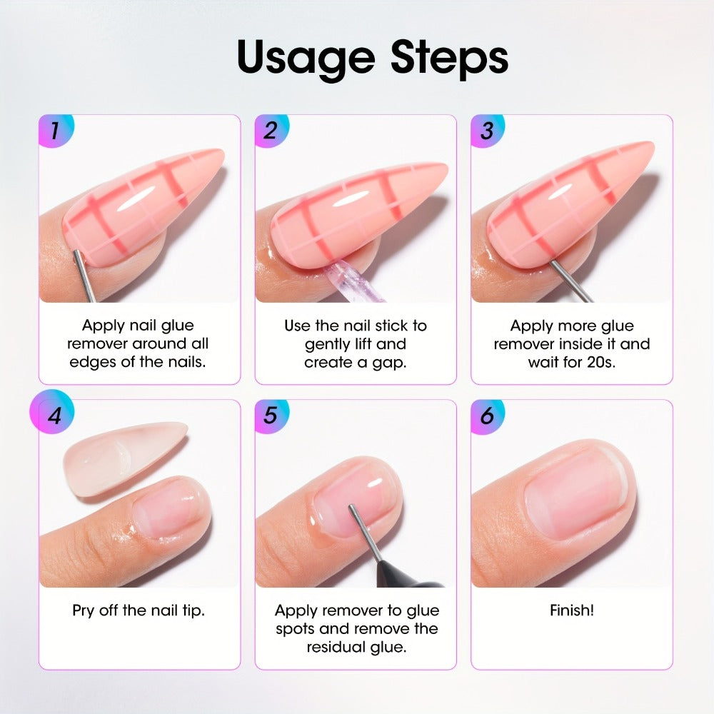 Nail Glue Remover 20ml with Precision Needle Applicator - Acetone Free Non-Irritating Formula for Press On Nails Gel X & Nail Tips - Fast Acting No-Mess Fake Nail Glue Remover for Women