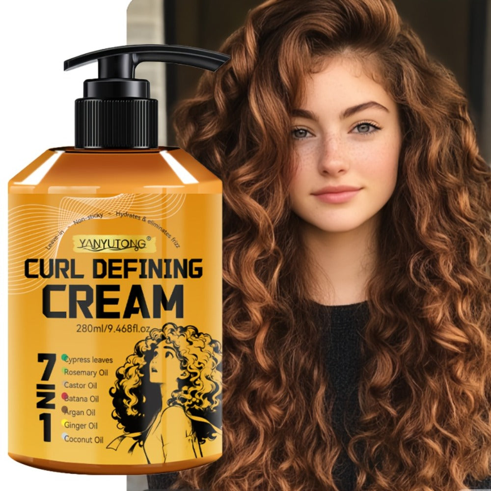 Curl Styling Cream 7-in-1 280ml — Argan Oil & Rosemary Oil Formula for Natural Fluffiness, Frizz Control & Long-Lasting Curl Definition | Waves & Curly Hair