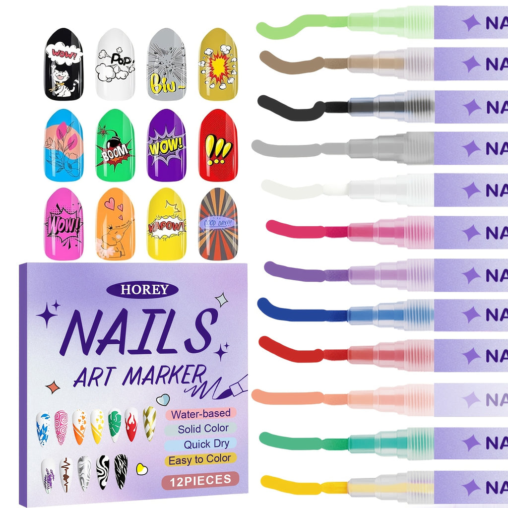 12pcs DIY Nail Art Pens Fashion Nail Art Fine Decorations - Easily Create Complex Designs - Easy-to-Use Multi-Occasion DIY Nails - 0.5mm Nail Art Pen Set - Ideal Christmas & New Year Gift