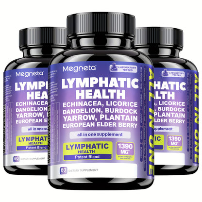 Lymphatic Health Supplement Capsules 30 Servings with Echinacea, Dandelion, Elderberry & Burdock for Fluid Circulation, Lymph System, Liver & Antioxidant Support for Men & Women