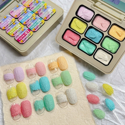 Plaster Gel Nail Art Set 9 Colors - No-Wipe High Saturation Gypsum Gel Polish with 3D Macaron Shades for Nail Art Designs - Salty & Sweet Palette for Salon & Home DIY Nail Projects