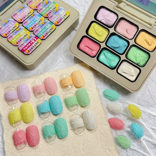 Plaster Gel Nail Art Set 9 Colors - No-Wipe High Saturation Gypsum Gel Polish with 3D Macaron Shades for Nail Art Designs - Salty & Sweet Palette for Salon & Home DIY Nail Projects
