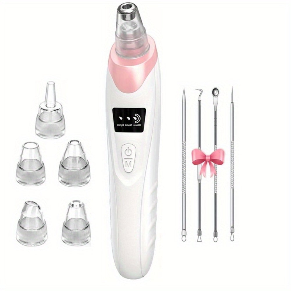 Blackhead Remover Vacuum Suction 3-Level USB Rechargeable - 5 Replaceable Probes 4 Tools Electric Pore Cleanser for Face Nose - Deep Pore Cleansing Acne Extractor Gift for Women