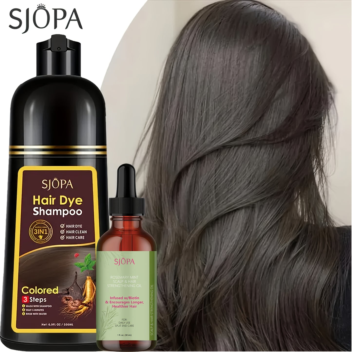 Hair Dye Shampoo Instant Color & Conditioning in One — Natural Formula, No Irritating Odor, Safe for Men & Women, 7 Colors Available, 16.9 oz / 500ml