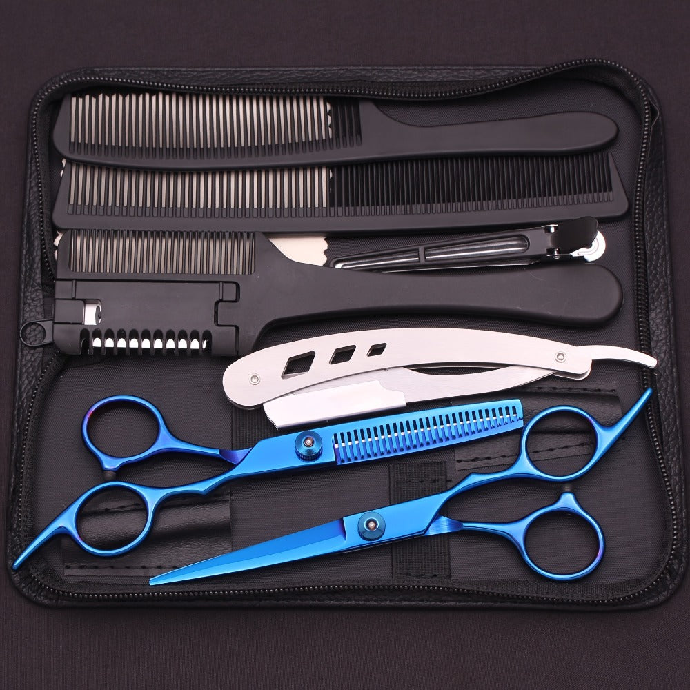 6. 0'' Stainless Steel Hair Cutting Scissors, Thinning Shears, Hairdressing Comb, Razor Set for Salon And Home Use, Dropshipping C1001
