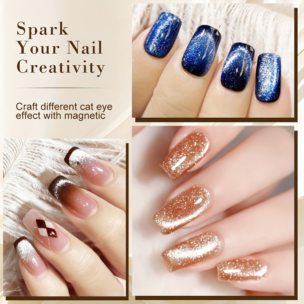 Cat Eye Magnetic Gel Nail Polish 0.27oz - Holographic Chameleon Flash Gel, Semi-Permanent Magnetic Sand Effect for Salon & Home Nail Art, UV LED Gel Varnish