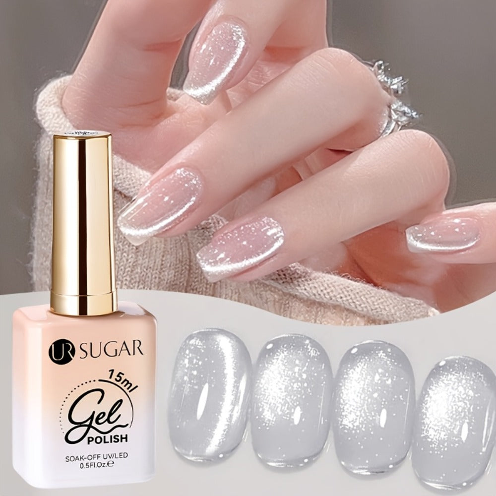 UR SUGAR 2pcs/Set 0.51oz Shine White Cat Magnetic Gel Nail Polish on Any Color Gel Sparkling Glitter Semi Permanent Soak Off Gel with Magnetic Stick