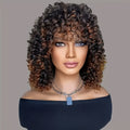 Glueless Deep Wave Bob Wig Hair Suitable for All Ethnicities & Skin Tones - Natural Black 14 Inch Short Curly Wigs with Bangs, Density Japanese-Korean Hair Replacement for, Elastic for Instant Volume & Daily Wear