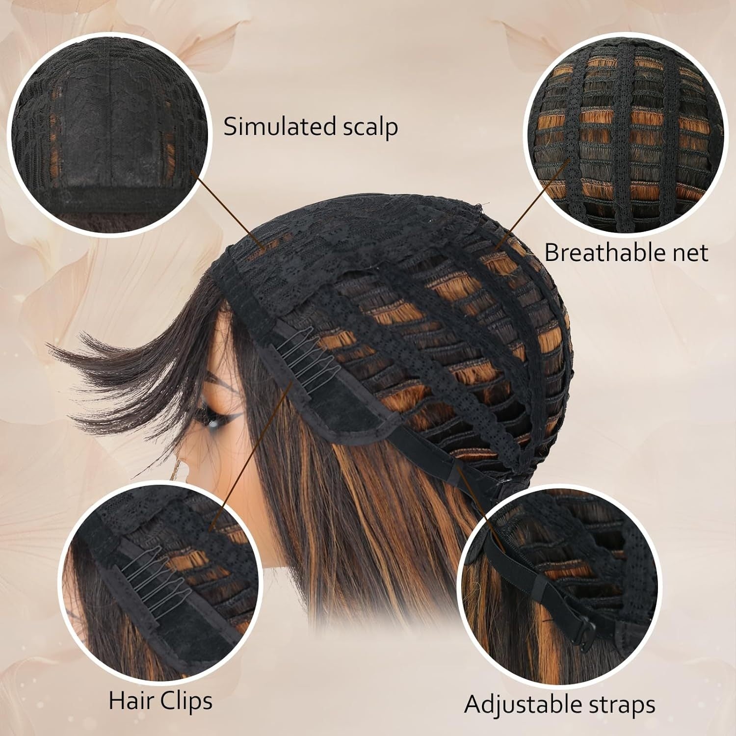CIVRIE 26" Glueless Black Wig with Curtain Bangs - Long Straight Synthetic Hair, Pre-Bleached Lace Bangs & Realistic Scalp, Upgraded Premium Fibers for Natural Look & Fullness, Easy No-Glue Application, Everyday & Special Events - Women's Hair Wig, Wig Ac