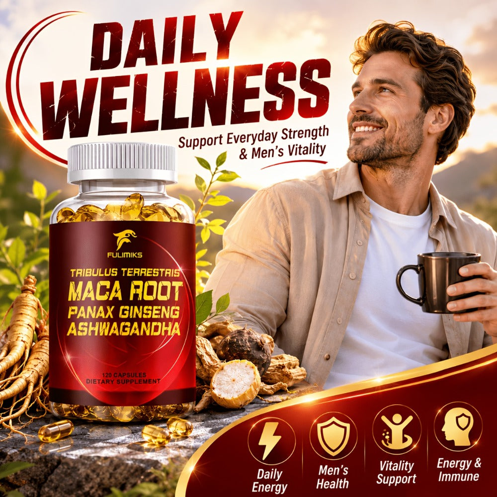 Men'S Supplements Capsules, with Tribulus Terrestris, Maca Root, Panax Ginseng, Ashwagandha, Support Vitality, Immune, for Daily Wellness, Packaging May Vary