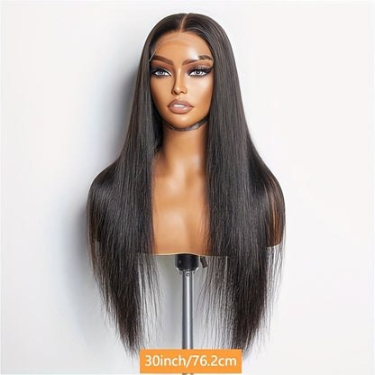 4x4 Lace Closure Wig Human Hair Straight Glueless Pre-Plucked Natural Hairline Black Straight Wig 12-28 Inch Women No Glue Easy Wear Versatile Parting