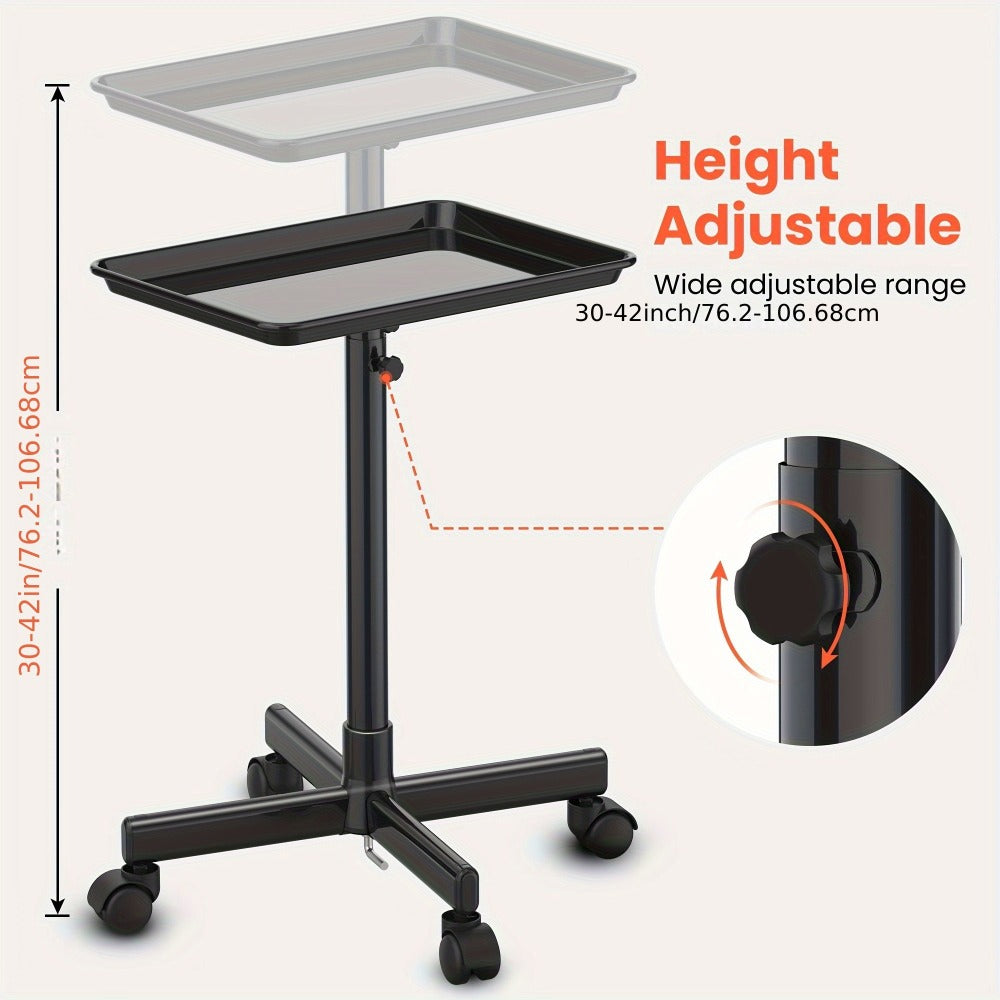 30'' - 42'' Height Adjustable Premium Salon Tray on Wheels, Salon Rolling Tray Trolley