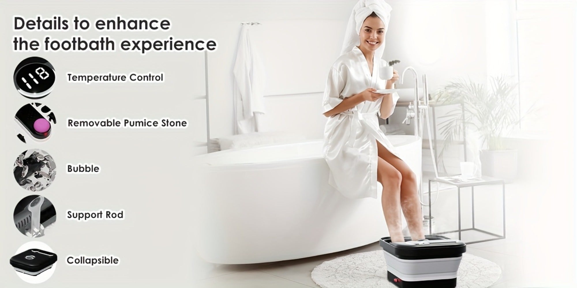 Collapsible Foot Spa And Massager With Heater And Temperature Control, Foot Bath Bowl With Bubbles, Six Massage Rollers, Vibration And Red Light, Foot Soak. Best Mothers Day Gifts